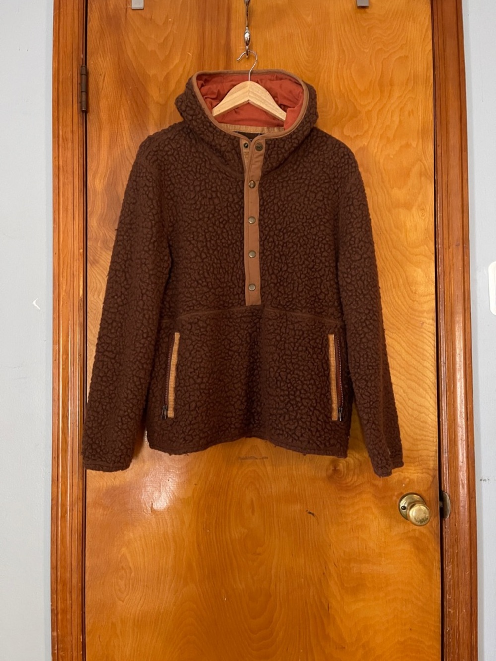 Toad&Co Brown Pullover Jacket with Rust Hood Accent